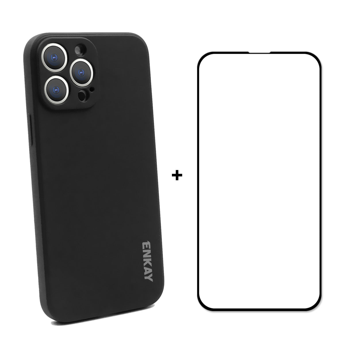 ENKAY HAT PRINCE Scratch-Resistant Liquid Silicone Straight Edging Phone Cover + Full Coverage Tempered Glass Silk Print Full Glue Protector Set for iPhone 13 Pro 6.1 inch