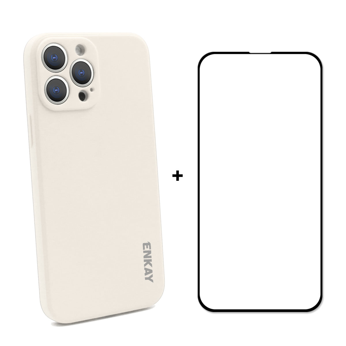 ENKAY HAT PRINCE Scratch-Resistant Liquid Silicone Straight Edging Phone Cover + Full Coverage Tempered Glass Silk Print Full Glue Protector Set for iPhone 13 Pro 6.1 inch