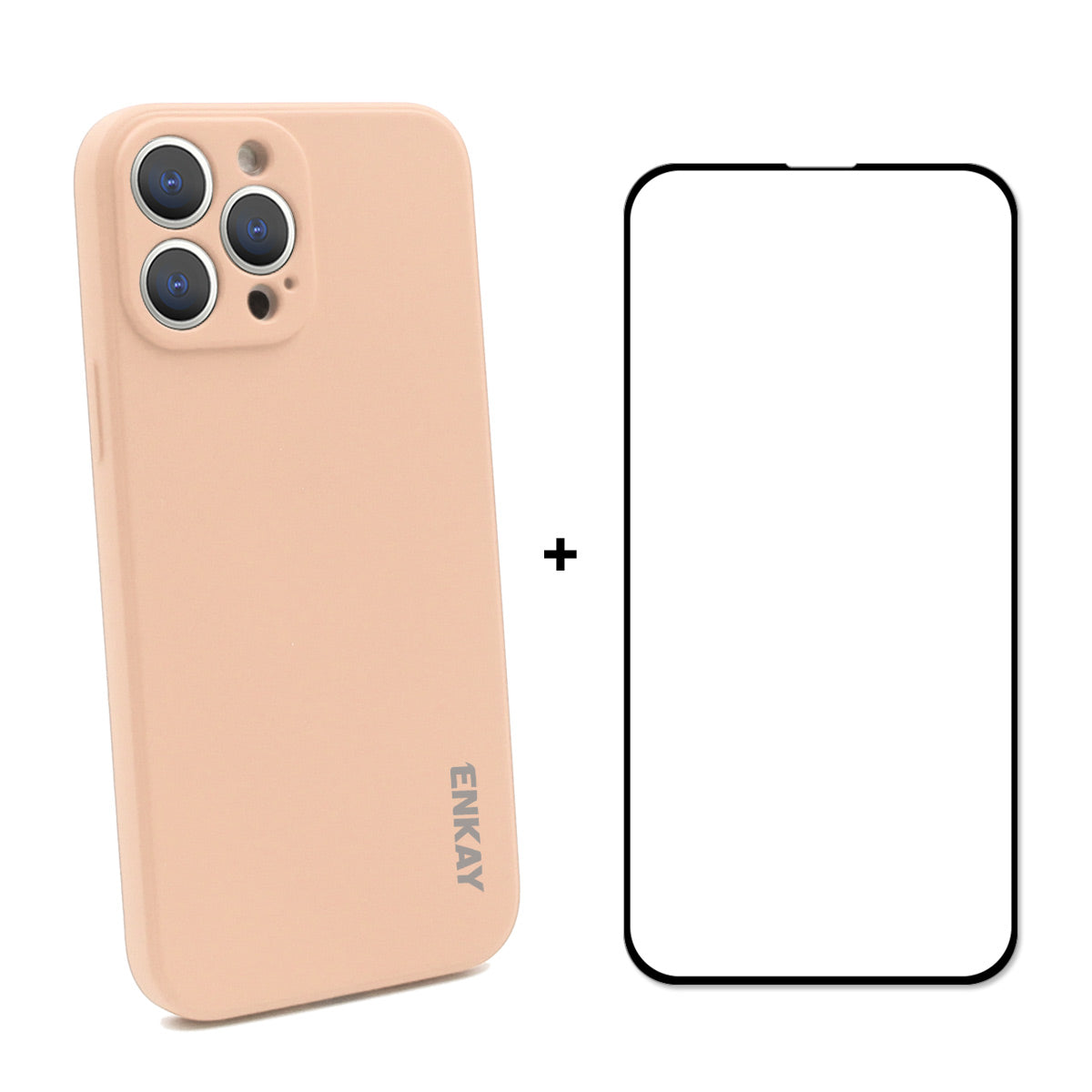 ENKAY HAT PRINCE Smooth Touch Flexible Liquid Silicone Straight Edging Phone Cover + Full Coverage Tempered Glass Silk Print Full Glue Protector Set for iPhone 13 Pro Max 6.7 inch