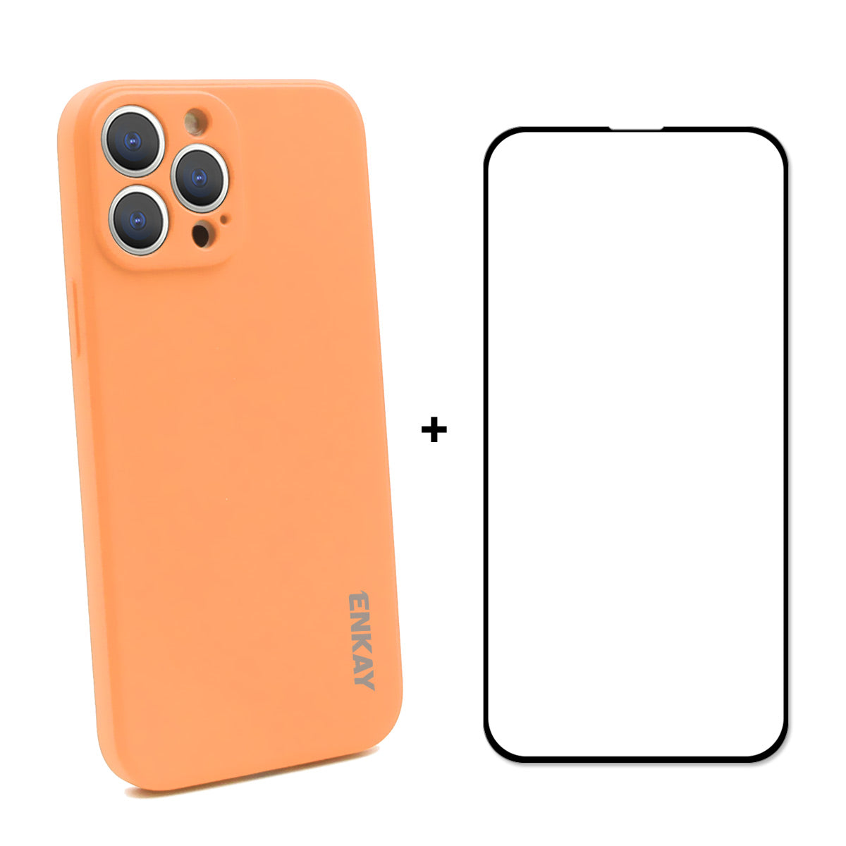ENKAY HAT PRINCE Smooth Touch Flexible Liquid Silicone Straight Edging Phone Cover + Full Coverage Tempered Glass Silk Print Full Glue Protector Set for iPhone 13 Pro Max 6.7 inch
