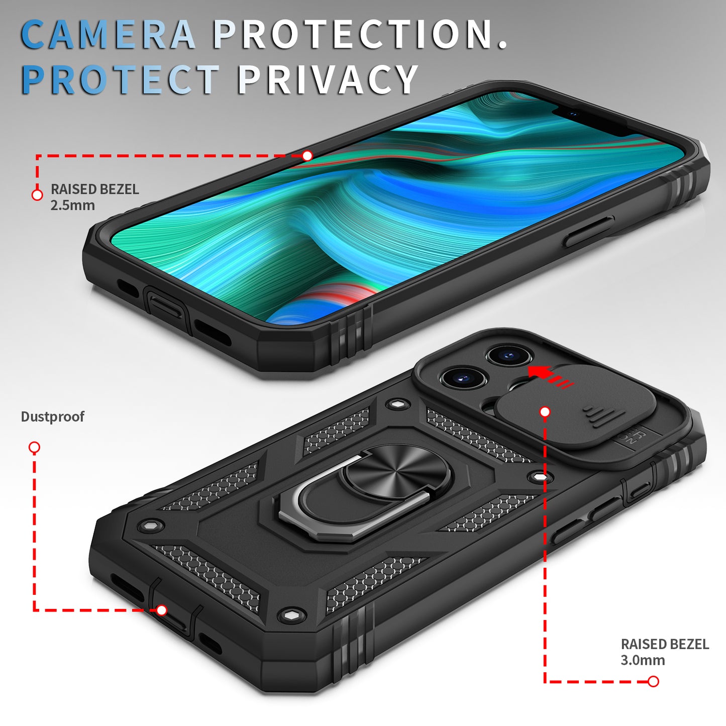 Anti-Drop Well-Protected Camera Slider Design Metal Kickstand 3-in-1 TPU + PC Phone Cover Case for iPhone 13 Pro 6.1 inch