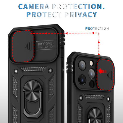 Anti-Drop Well-Protected Camera Slider Design Metal Kickstand 3-in-1 TPU + PC Phone Cover Case for iPhone 13 Pro 6.1 inch