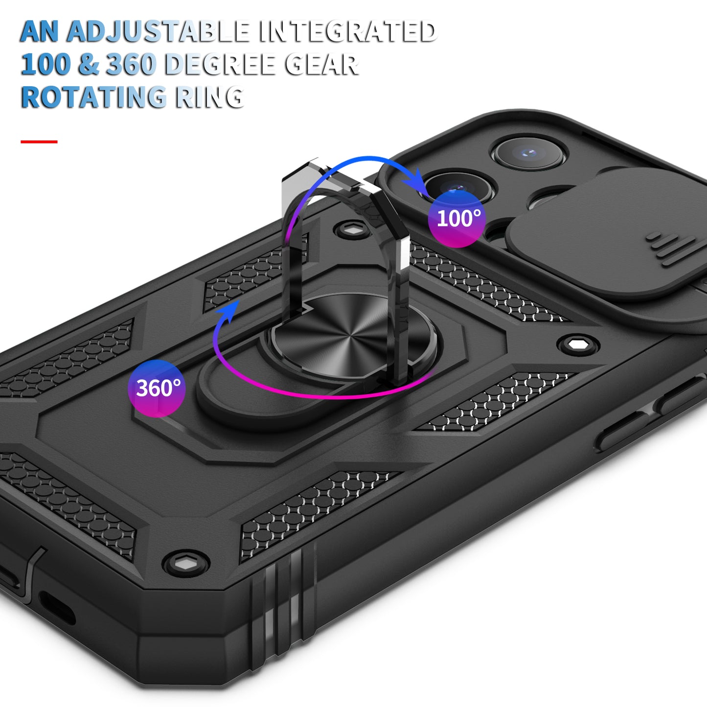 Anti-Drop Well-Protected Camera Slider Design Metal Kickstand 3-in-1 TPU + PC Phone Cover Case for iPhone 13 Pro 6.1 inch