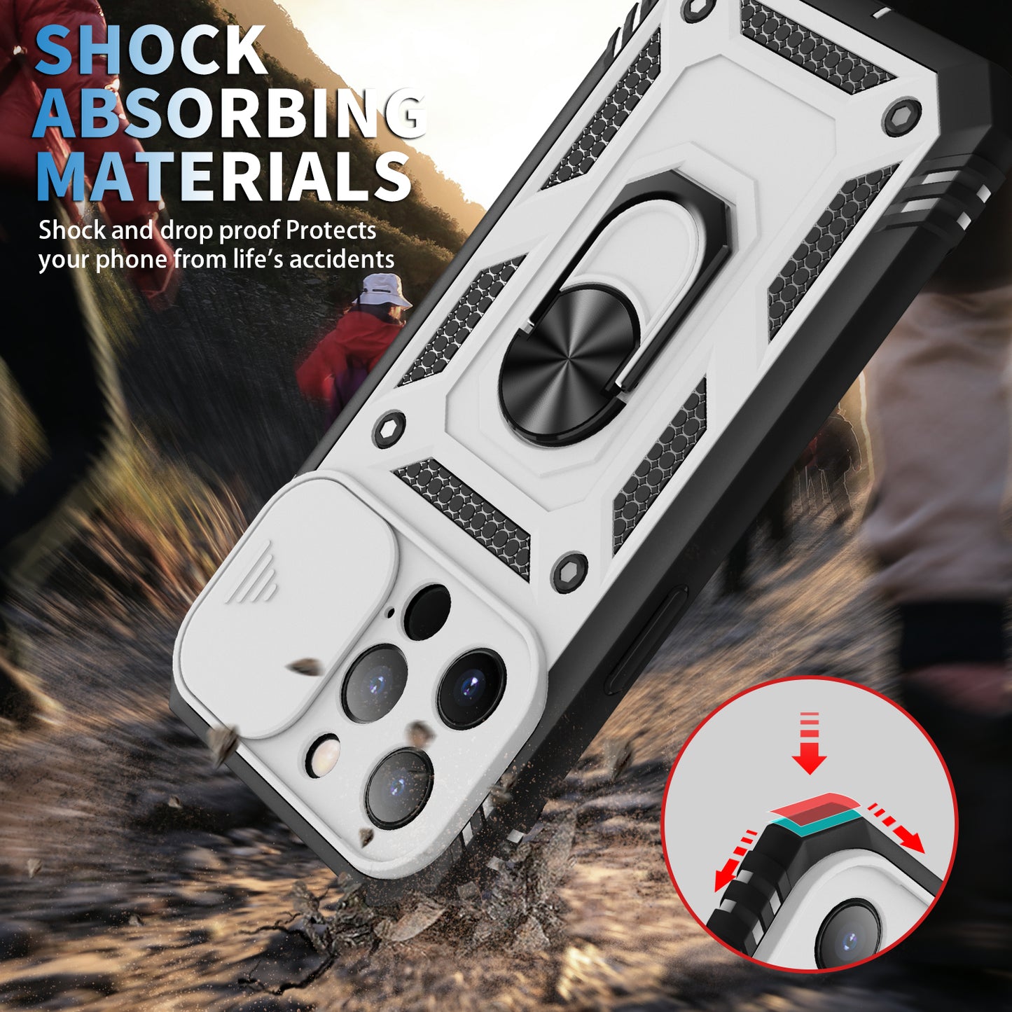 Anti-Drop Well-Protected Camera Slider Design Metal Kickstand 3-in-1 TPU + PC Phone Cover Case for iPhone 13 Pro 6.1 inch