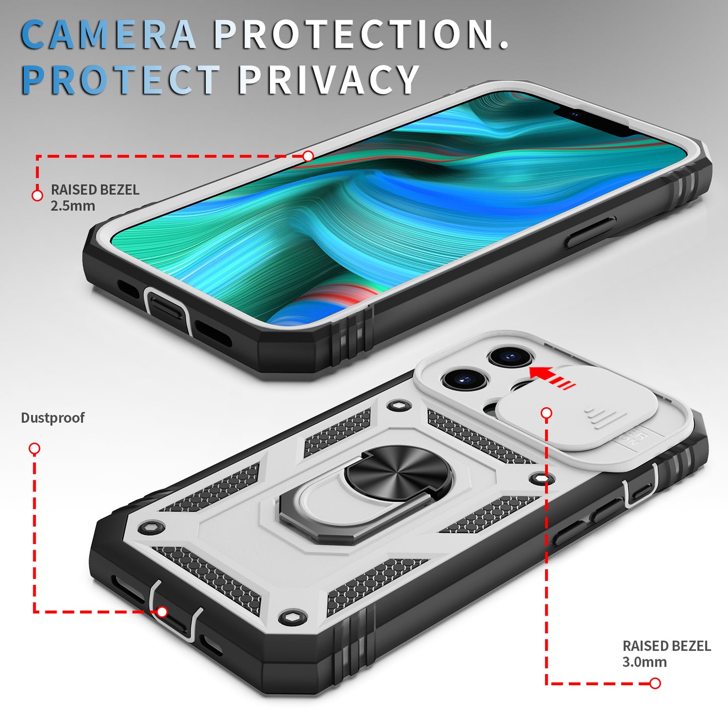 Anti-Drop Well-Protected Camera Slider Design Metal Kickstand 3-in-1 TPU + PC Phone Cover Case for iPhone 13 Pro 6.1 inch