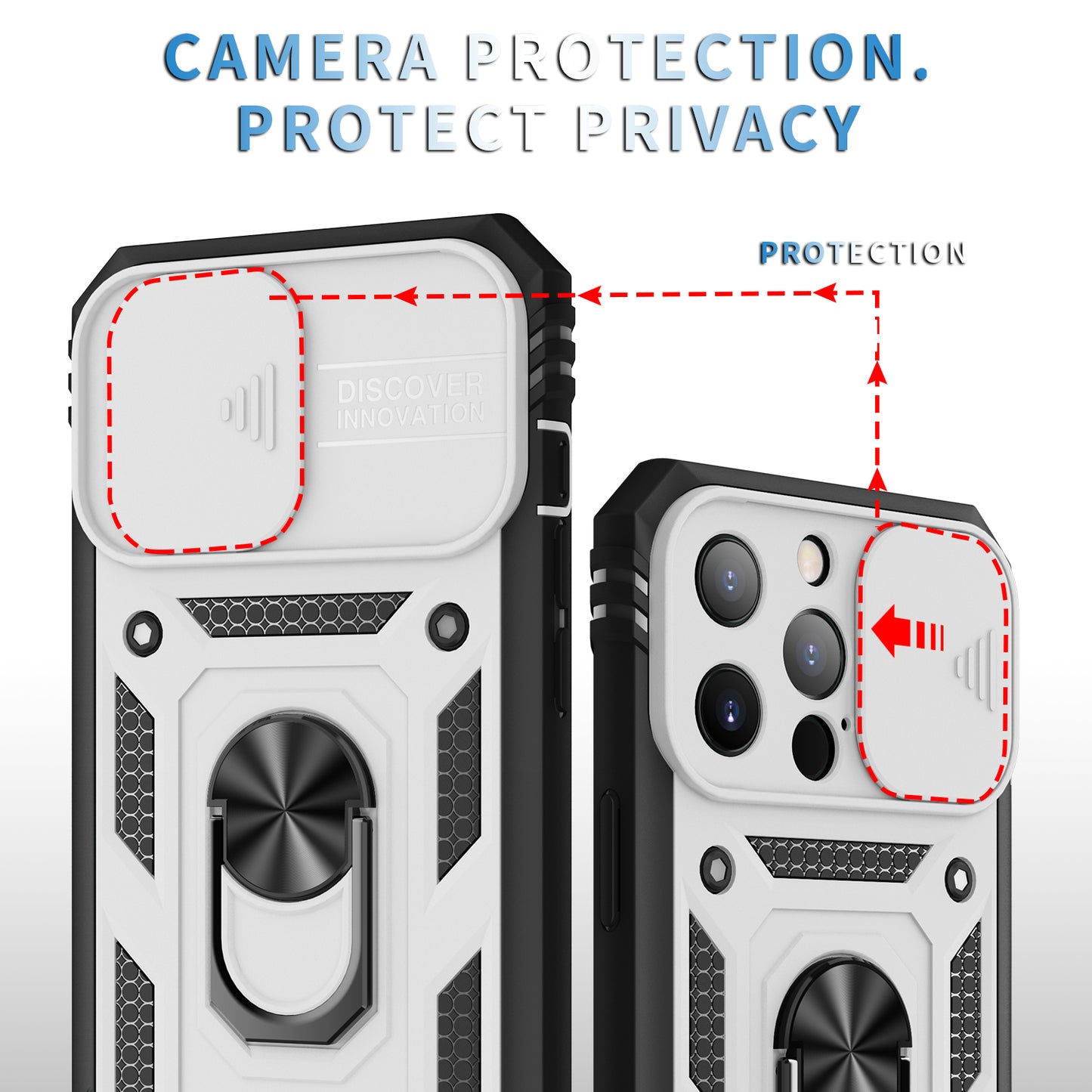 Anti-Drop Well-Protected Camera Slider Design Metal Kickstand 3-in-1 TPU + PC Phone Cover Case for iPhone 13 Pro 6.1 inch