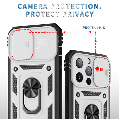 Anti-Drop Well-Protected Camera Slider Design Metal Kickstand 3-in-1 TPU + PC Phone Cover Case for iPhone 13 Pro 6.1 inch