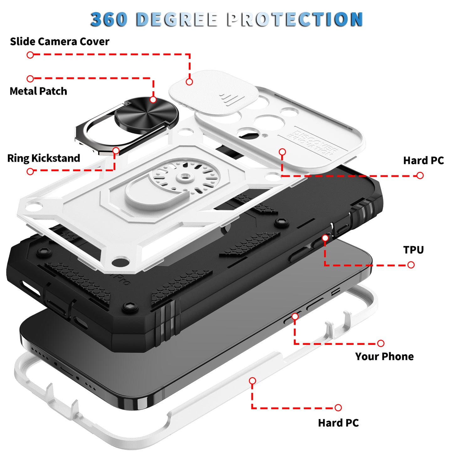 Anti-Drop Well-Protected Camera Slider Design Metal Kickstand 3-in-1 TPU + PC Phone Cover Case for iPhone 13 Pro 6.1 inch