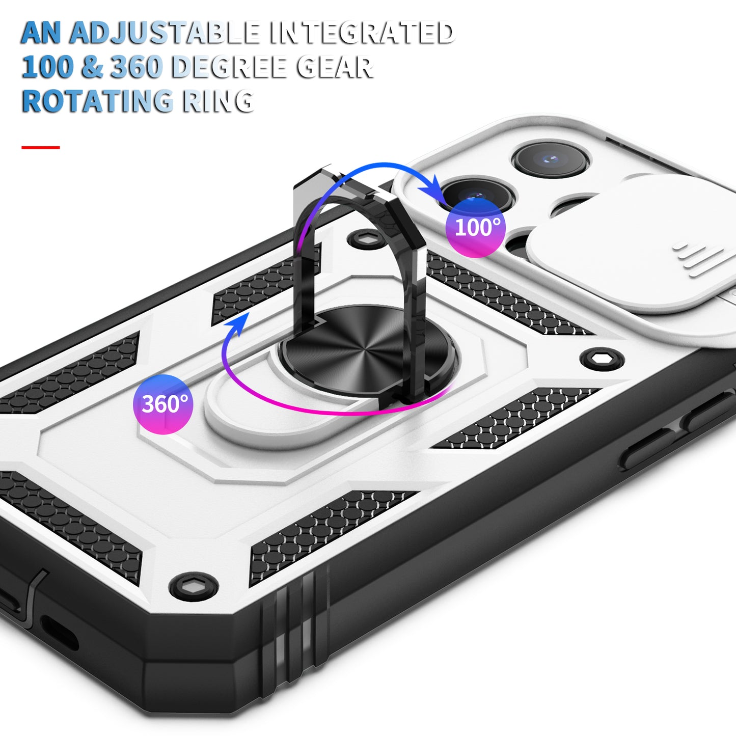 Anti-Drop Well-Protected Camera Slider Design Metal Kickstand 3-in-1 TPU + PC Phone Cover Case for iPhone 13 Pro 6.1 inch