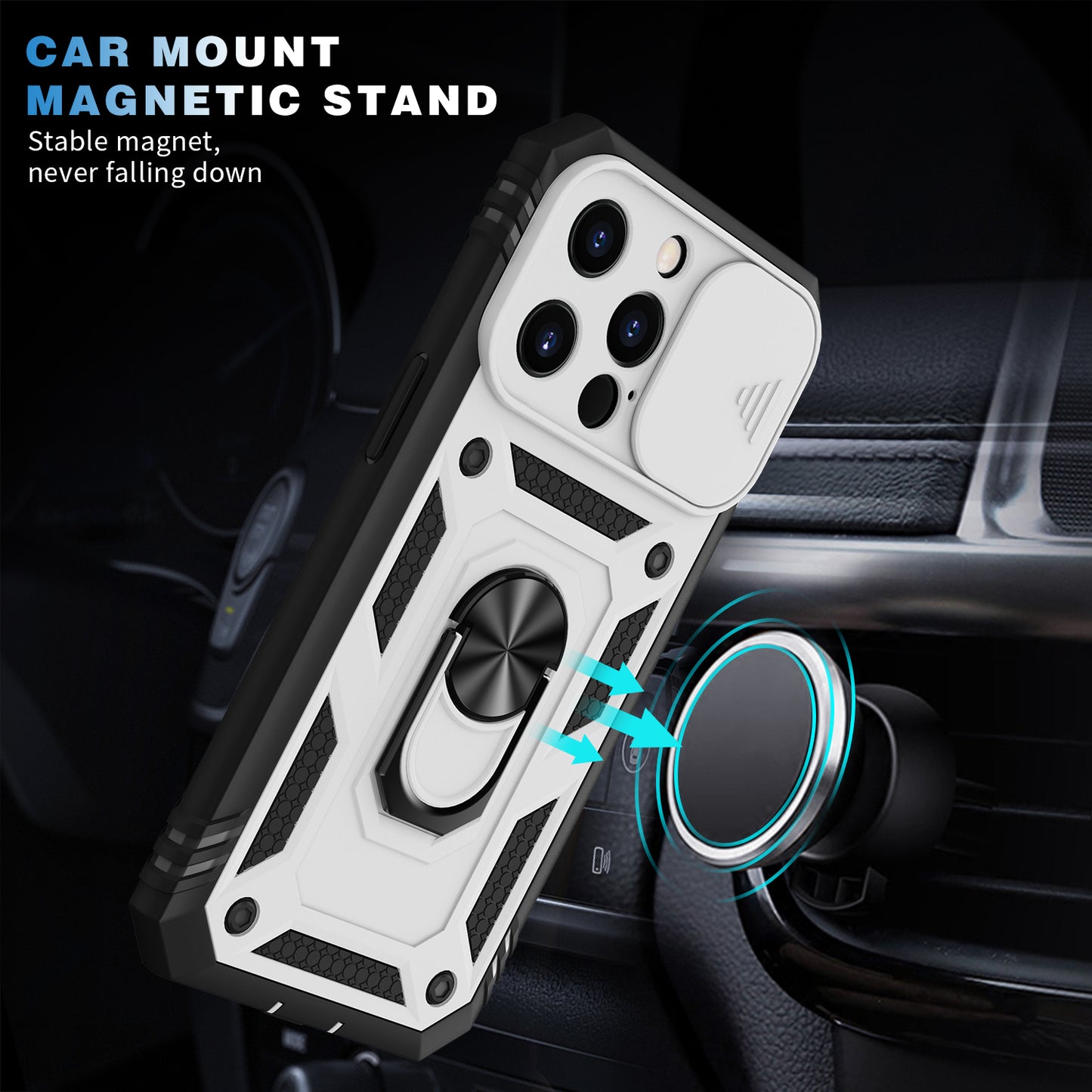 Anti-Drop Well-Protected Camera Slider Design Metal Kickstand 3-in-1 TPU + PC Phone Cover Case for iPhone 13 Pro 6.1 inch