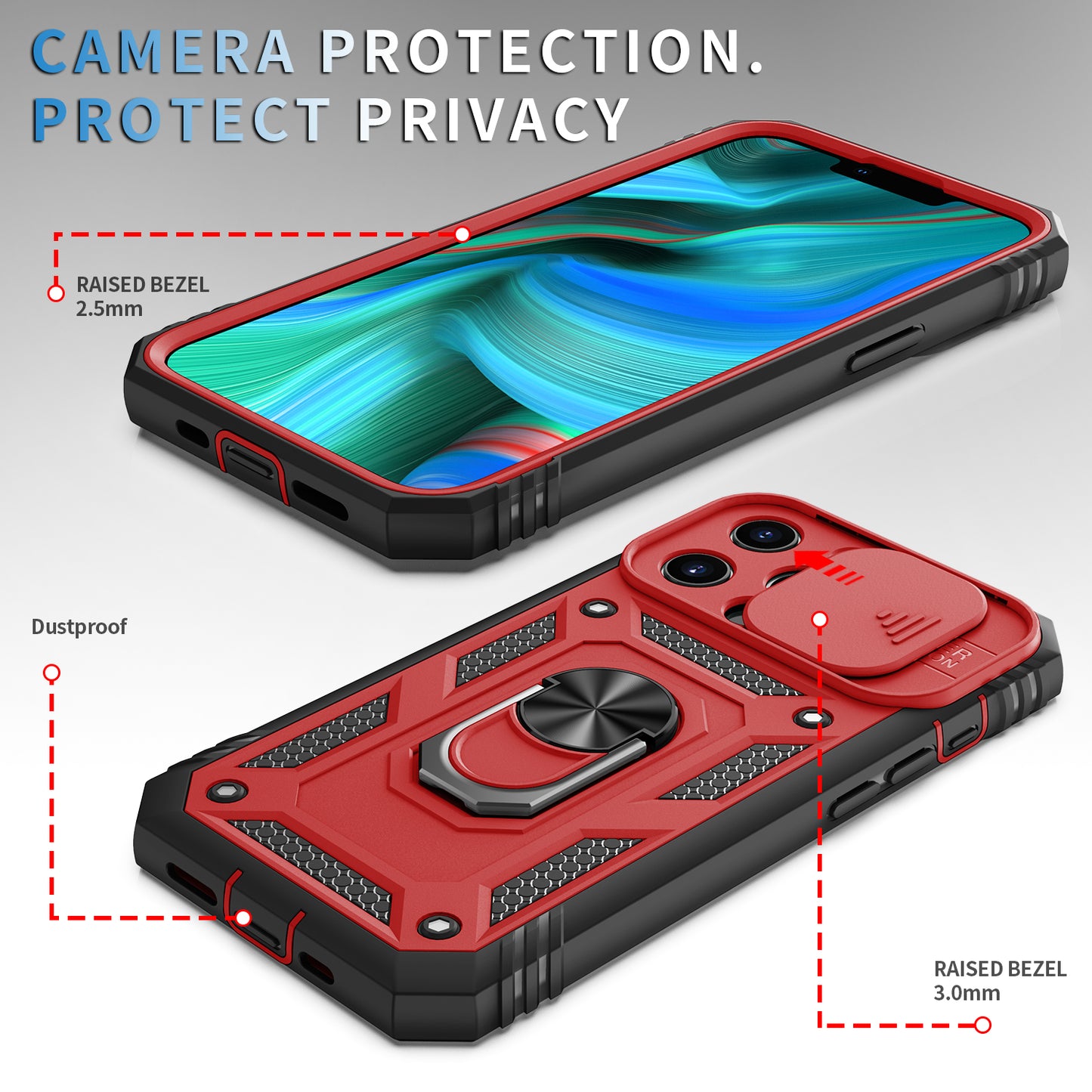 Anti-Drop Well-Protected Camera Slider Design Metal Kickstand 3-in-1 TPU + PC Phone Cover Case for iPhone 13 Pro 6.1 inch