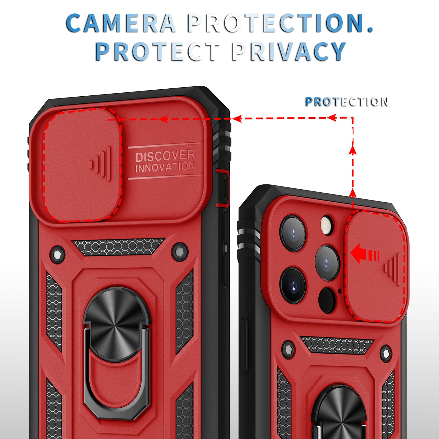 Anti-Drop Well-Protected Camera Slider Design Metal Kickstand 3-in-1 TPU + PC Phone Cover Case for iPhone 13 Pro 6.1 inch