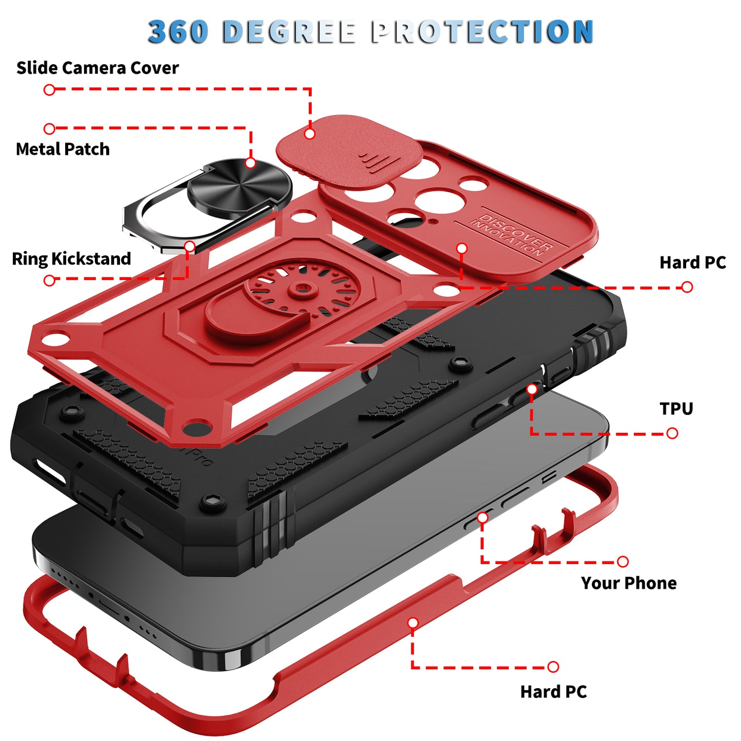 Anti-Drop Well-Protected Camera Slider Design Metal Kickstand 3-in-1 TPU + PC Phone Cover Case for iPhone 13 Pro 6.1 inch