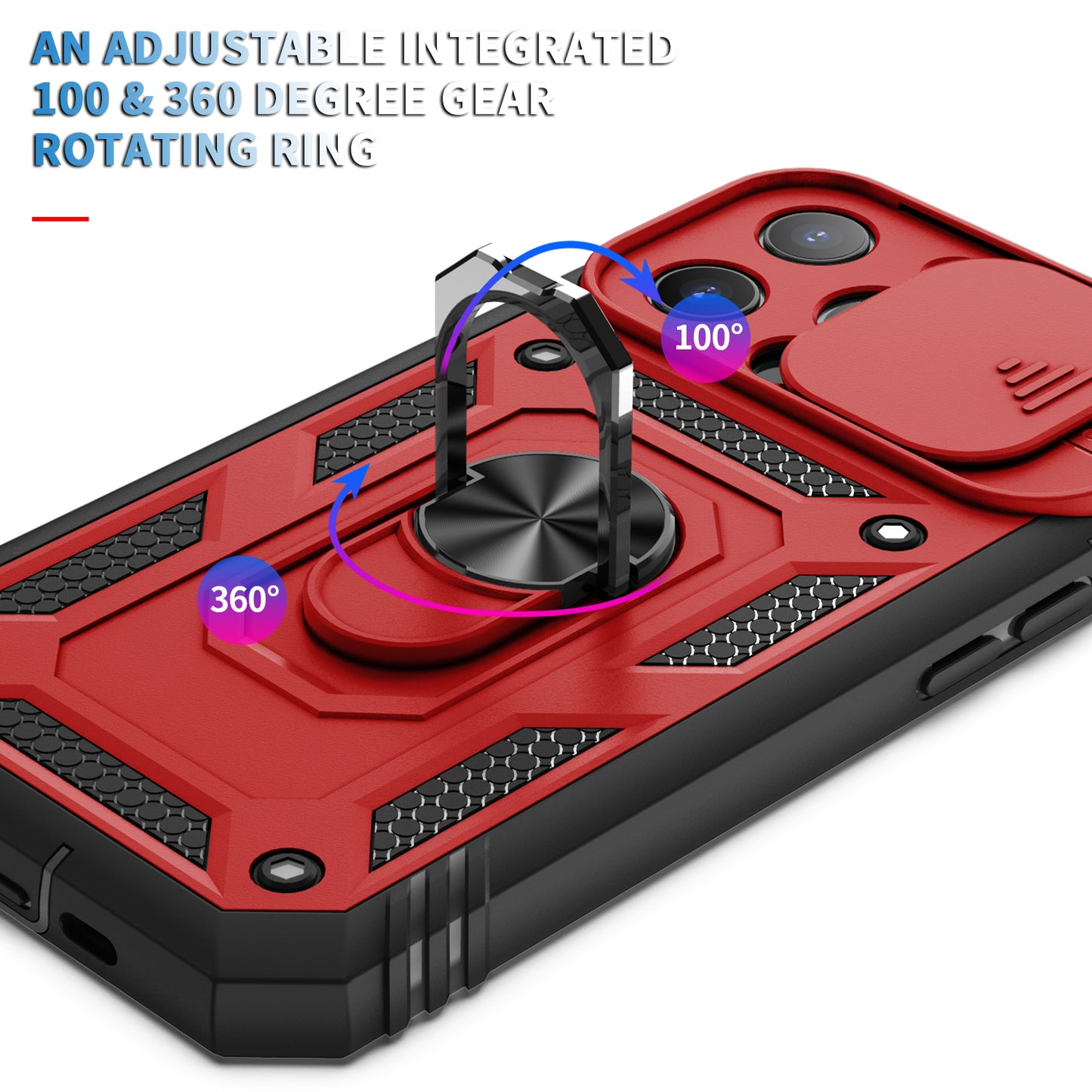 Anti-Drop Well-Protected Camera Slider Design Metal Kickstand 3-in-1 TPU + PC Phone Cover Case for iPhone 13 Pro 6.1 inch