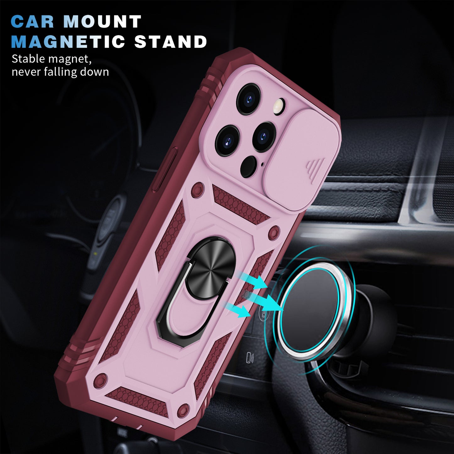 Anti-Drop Well-Protected Camera Slider Design Metal Kickstand 3-in-1 TPU + PC Phone Cover Case for iPhone 13 Pro 6.1 inch