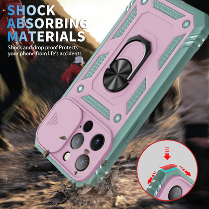 Anti-Drop Well-Protected Camera Slider Design Metal Kickstand 3-in-1 TPU + PC Phone Cover Case for iPhone 13 Pro 6.1 inch