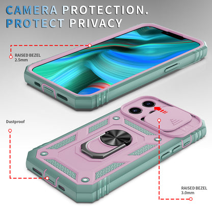Anti-Drop Well-Protected Camera Slider Design Metal Kickstand 3-in-1 TPU + PC Phone Cover Case for iPhone 13 Pro 6.1 inch