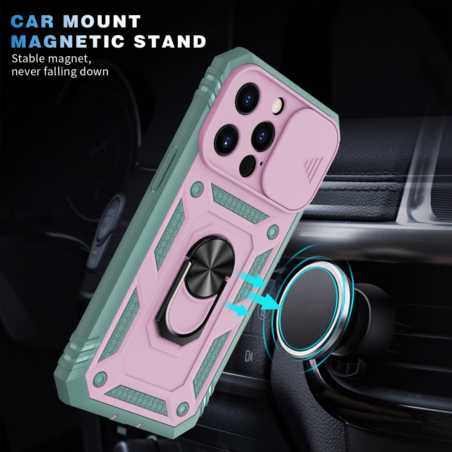 Anti-Drop Well-Protected Camera Slider Design Metal Kickstand 3-in-1 TPU + PC Phone Cover Case for iPhone 13 Pro 6.1 inch