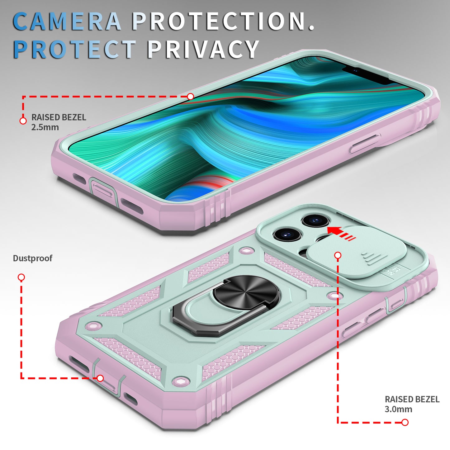 Anti-Drop Well-Protected Camera Slider Design Metal Kickstand 3-in-1 TPU + PC Phone Cover Case for iPhone 13 Pro 6.1 inch