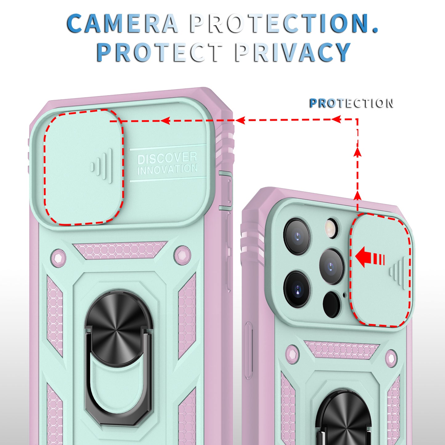 Anti-Drop Well-Protected Camera Slider Design Metal Kickstand 3-in-1 TPU + PC Phone Cover Case for iPhone 13 Pro 6.1 inch