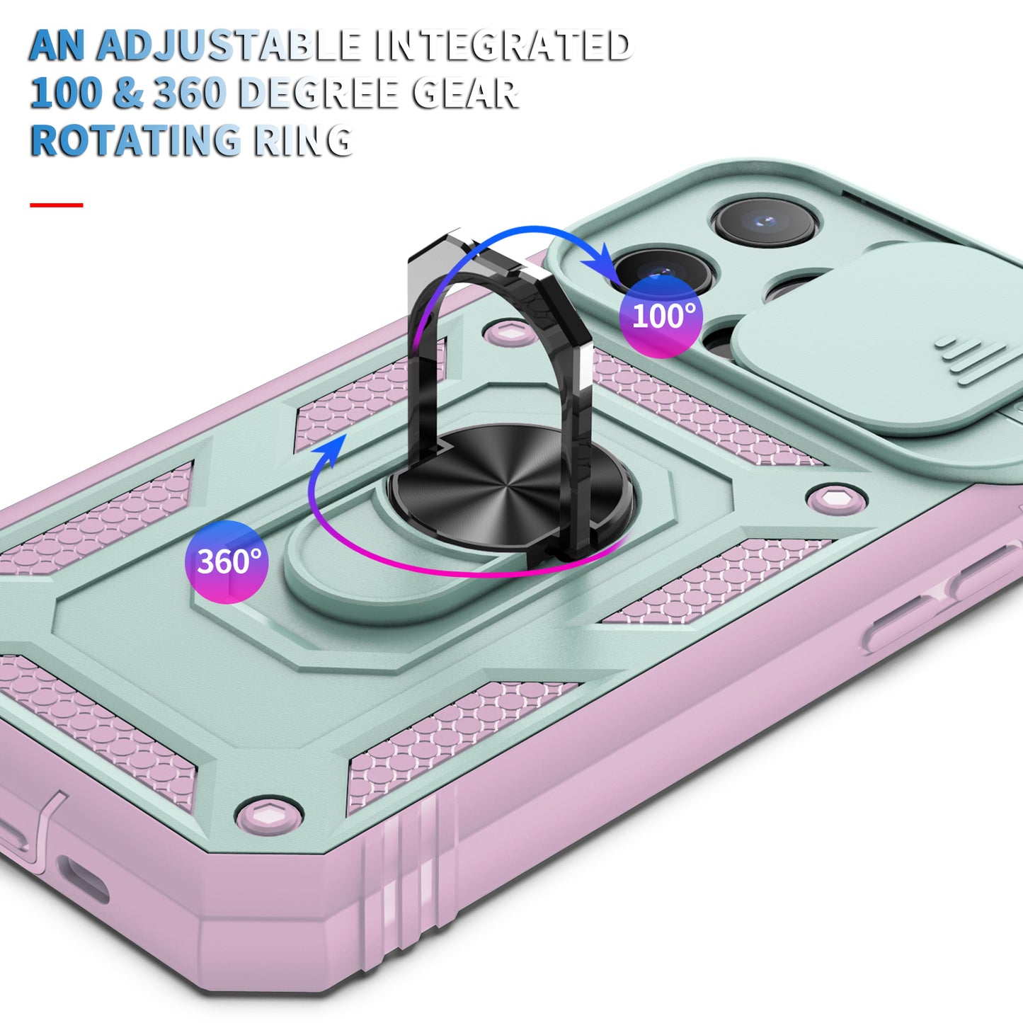 Anti-Drop Well-Protected Camera Slider Design Metal Kickstand 3-in-1 TPU + PC Phone Cover Case for iPhone 13 Pro 6.1 inch