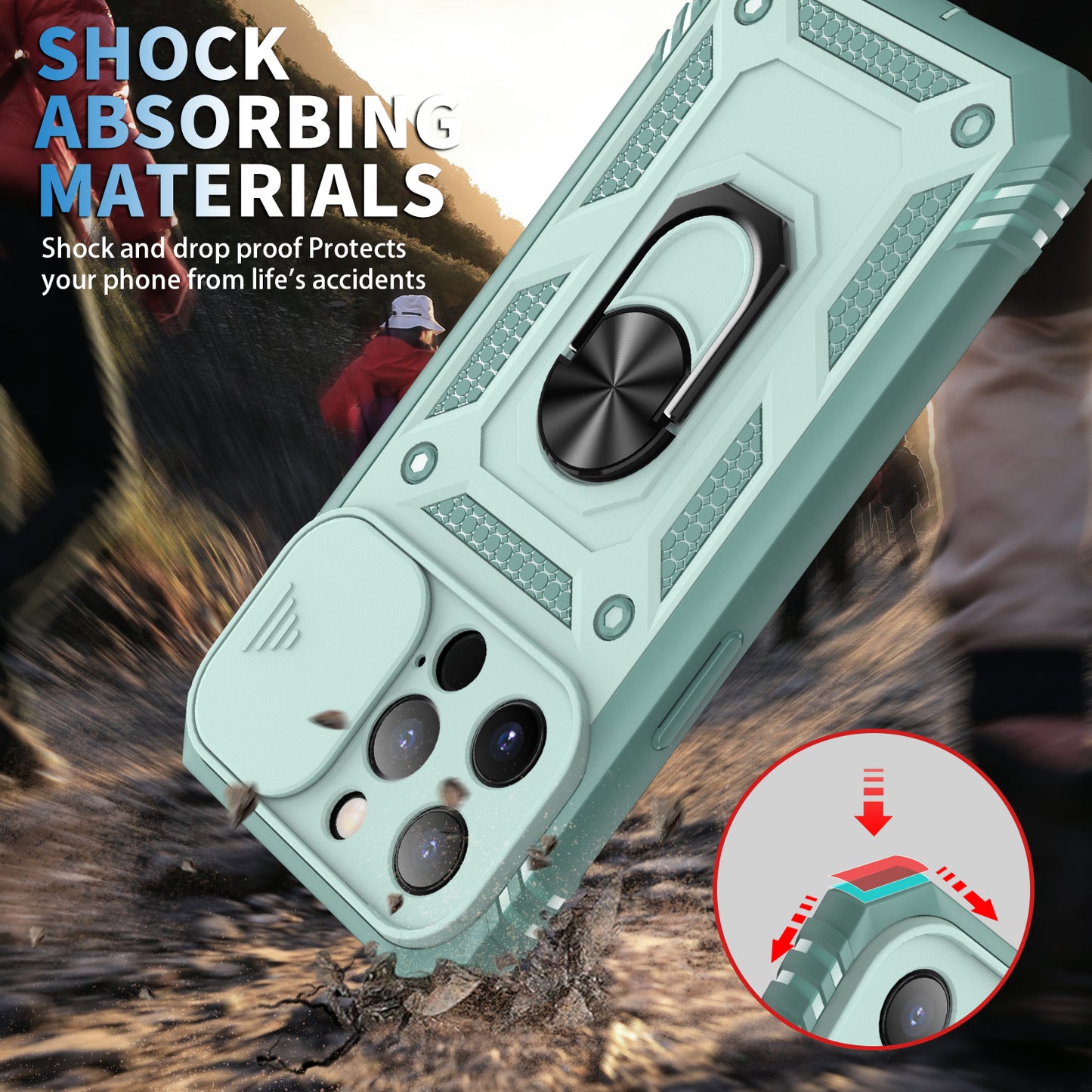 Anti-Drop Well-Protected Camera Slider Design Metal Kickstand 3-in-1 TPU + PC Phone Cover Case for iPhone 13 Pro 6.1 inch