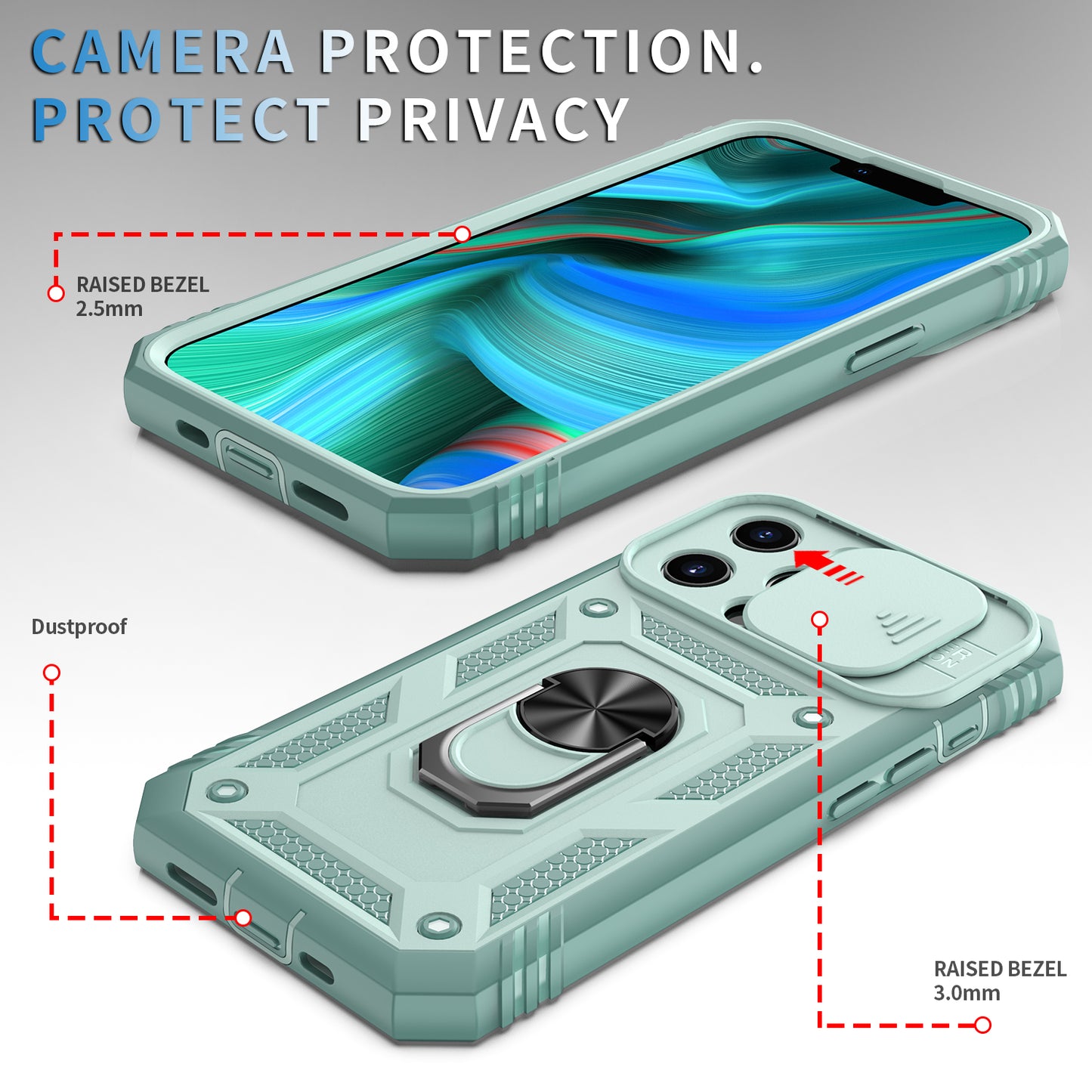 Anti-Drop Well-Protected Camera Slider Design Metal Kickstand 3-in-1 TPU + PC Phone Cover Case for iPhone 13 Pro 6.1 inch