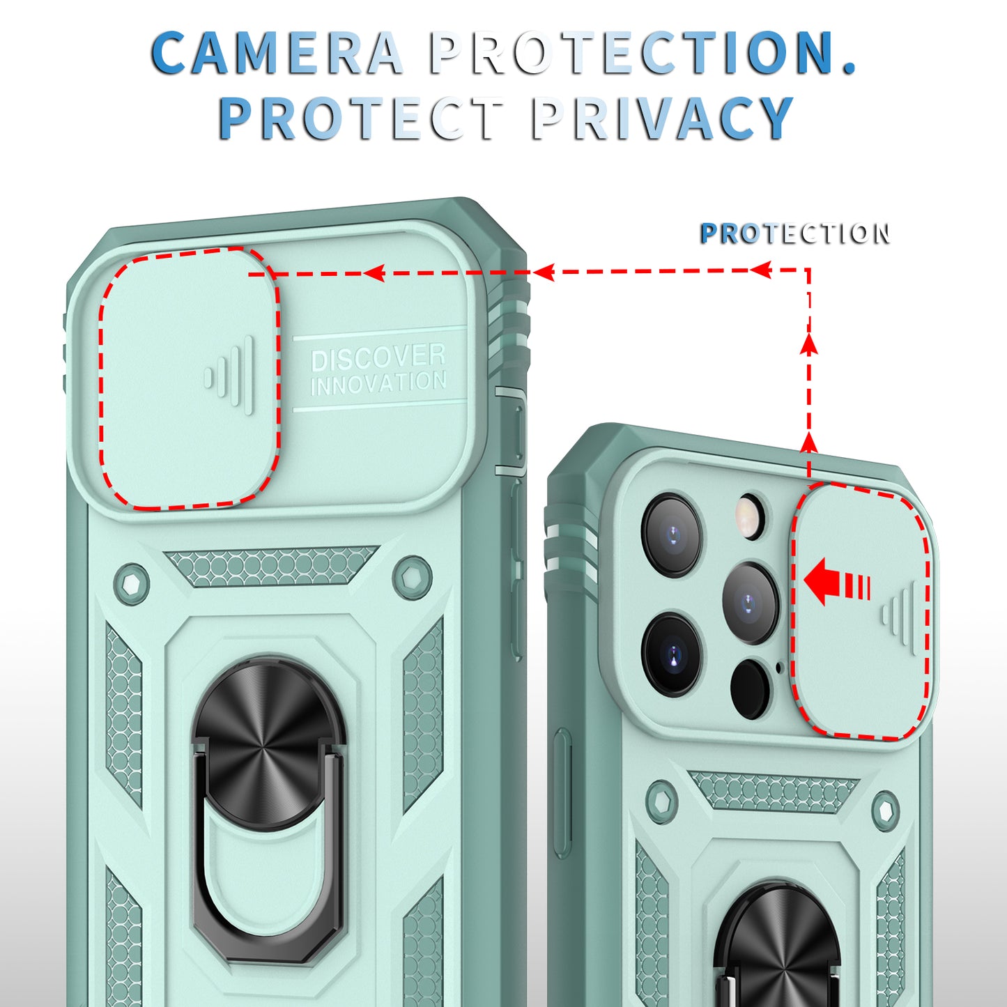 Anti-Drop Well-Protected Camera Slider Design Metal Kickstand 3-in-1 TPU + PC Phone Cover Case for iPhone 13 Pro 6.1 inch