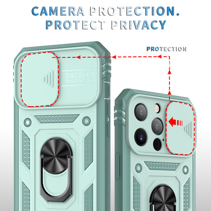 Anti-Drop Well-Protected Camera Slider Design Metal Kickstand 3-in-1 TPU + PC Phone Cover Case for iPhone 13 Pro 6.1 inch