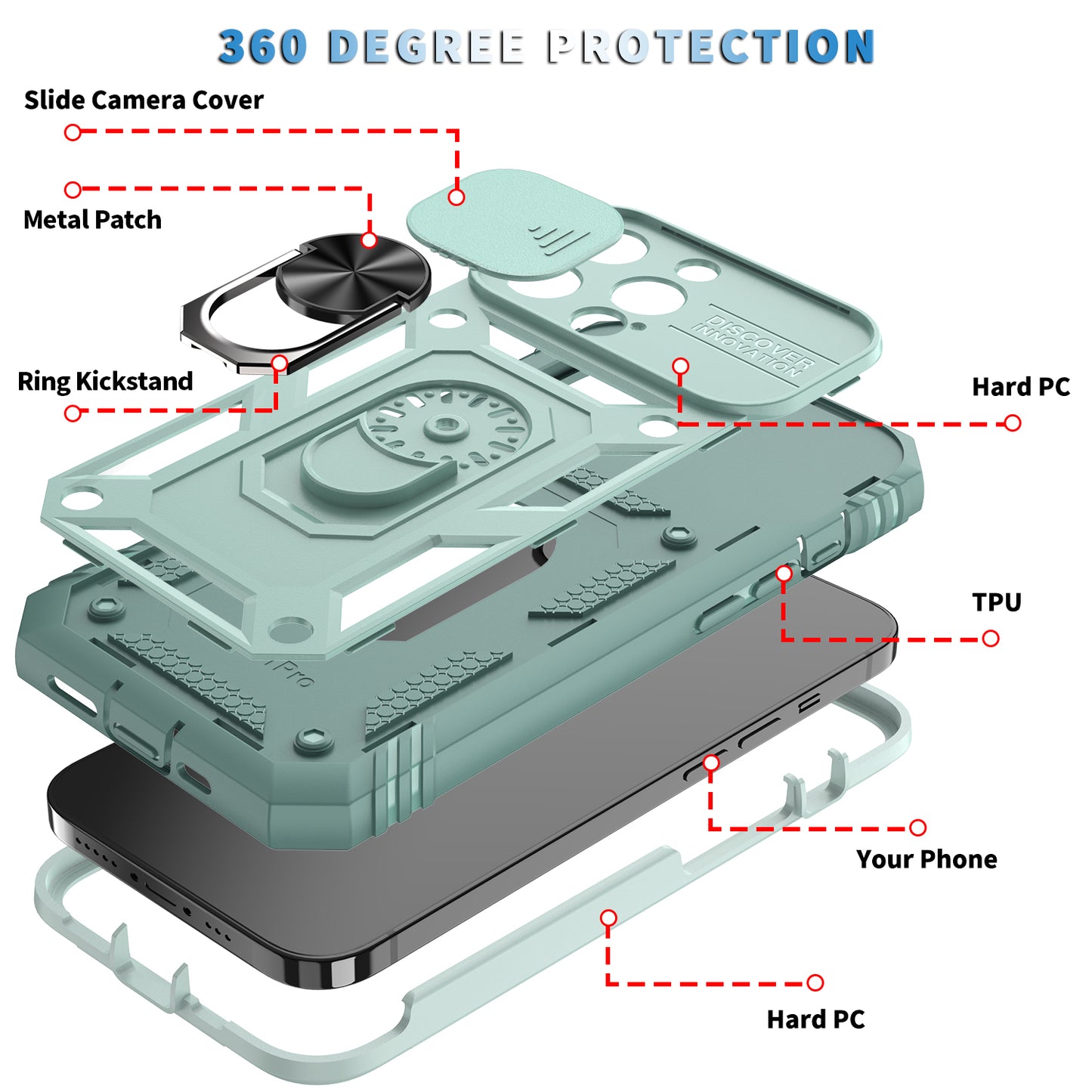 Anti-Drop Well-Protected Camera Slider Design Metal Kickstand 3-in-1 TPU + PC Phone Cover Case for iPhone 13 Pro 6.1 inch