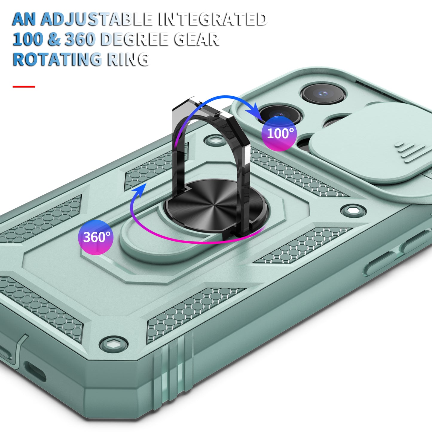 Anti-Drop Well-Protected Camera Slider Design Metal Kickstand 3-in-1 TPU + PC Phone Cover Case for iPhone 13 Pro 6.1 inch