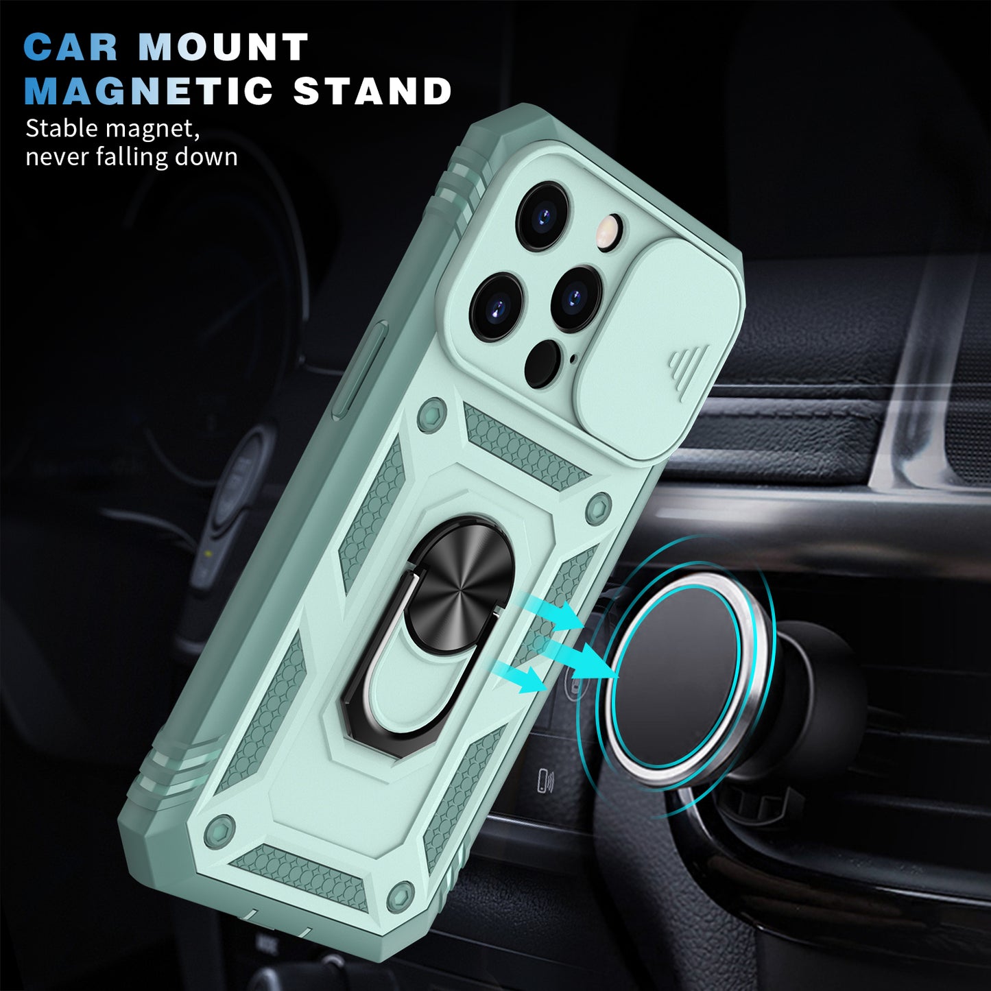 Anti-Drop Well-Protected Camera Slider Design Metal Kickstand 3-in-1 TPU + PC Phone Cover Case for iPhone 13 Pro 6.1 inch