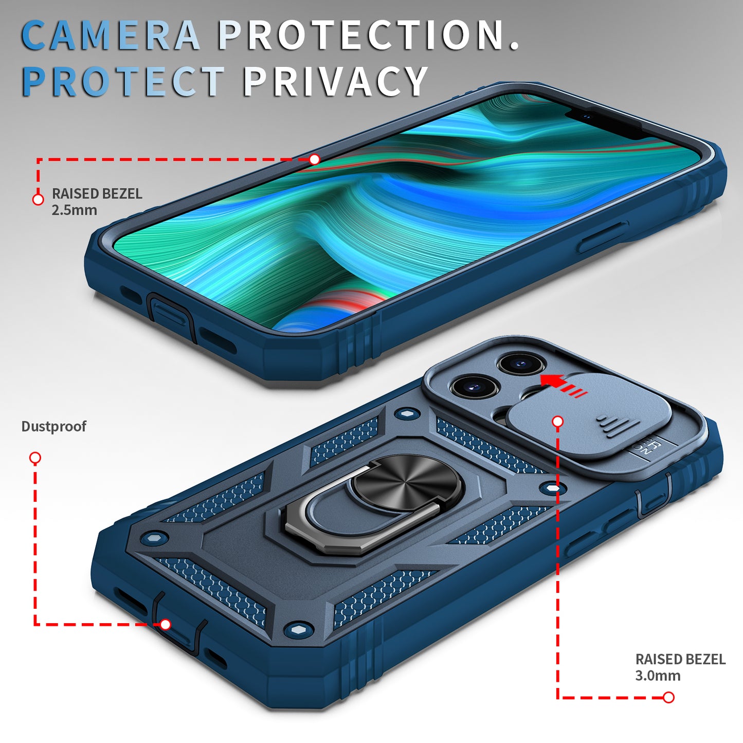 Anti-Drop Well-Protected Camera Slider Design Metal Kickstand 3-in-1 TPU + PC Phone Cover Case for iPhone 13 Pro 6.1 inch