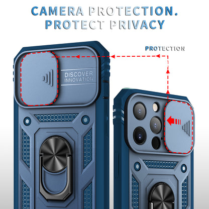 Anti-Drop Well-Protected Camera Slider Design Metal Kickstand 3-in-1 TPU + PC Phone Cover Case for iPhone 13 Pro 6.1 inch
