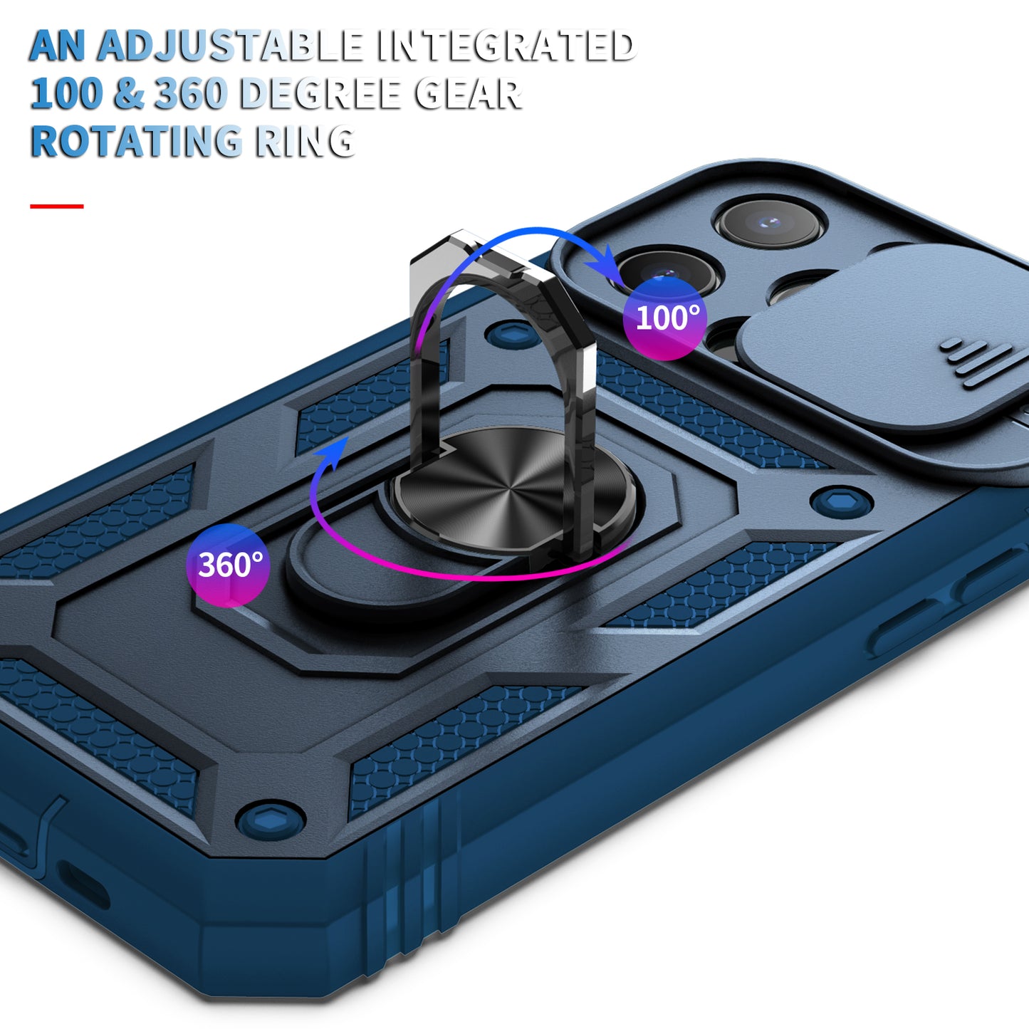 Anti-Drop Well-Protected Camera Slider Design Metal Kickstand 3-in-1 TPU + PC Phone Cover Case for iPhone 13 Pro 6.1 inch