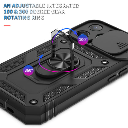 Card Slot Design Anti-Fall Camera Slider Metal Kickstand 3-in-1 TPU + PC Phone Cover Case for iPhone 13 Pro Max 6.7 inch