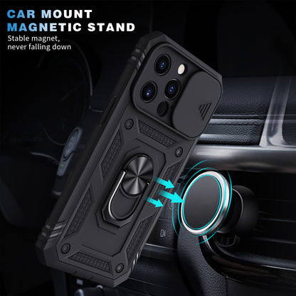 Card Slot Design Anti-Fall Camera Slider Metal Kickstand 3-in-1 TPU + PC Phone Cover Case for iPhone 13 Pro Max 6.7 inch