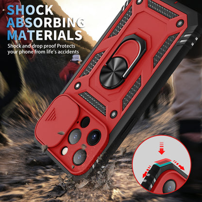 Card Slot Design Anti-Fall Camera Slider Metal Kickstand 3-in-1 TPU + PC Phone Cover Case for iPhone 13 Pro Max 6.7 inch