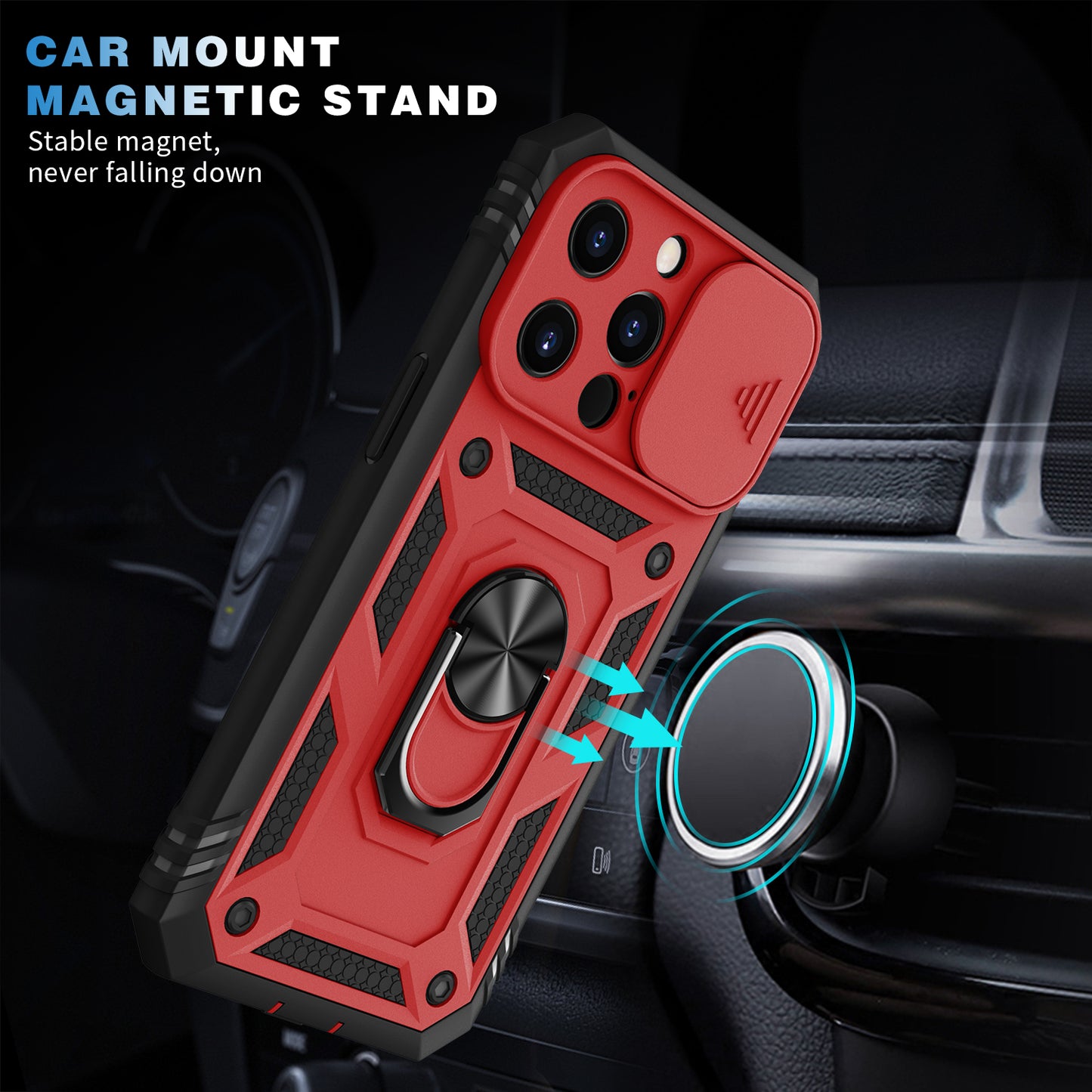 Card Slot Design Anti-Fall Camera Slider Metal Kickstand 3-in-1 TPU + PC Phone Cover Case for iPhone 13 Pro Max 6.7 inch