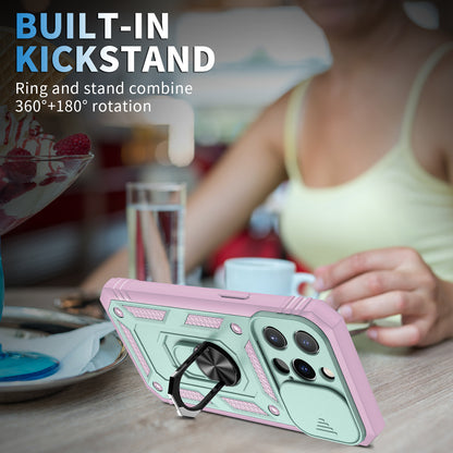 Card Slot Design Anti-Fall Camera Slider Metal Kickstand 3-in-1 TPU + PC Phone Cover Case for iPhone 13 Pro Max 6.7 inch