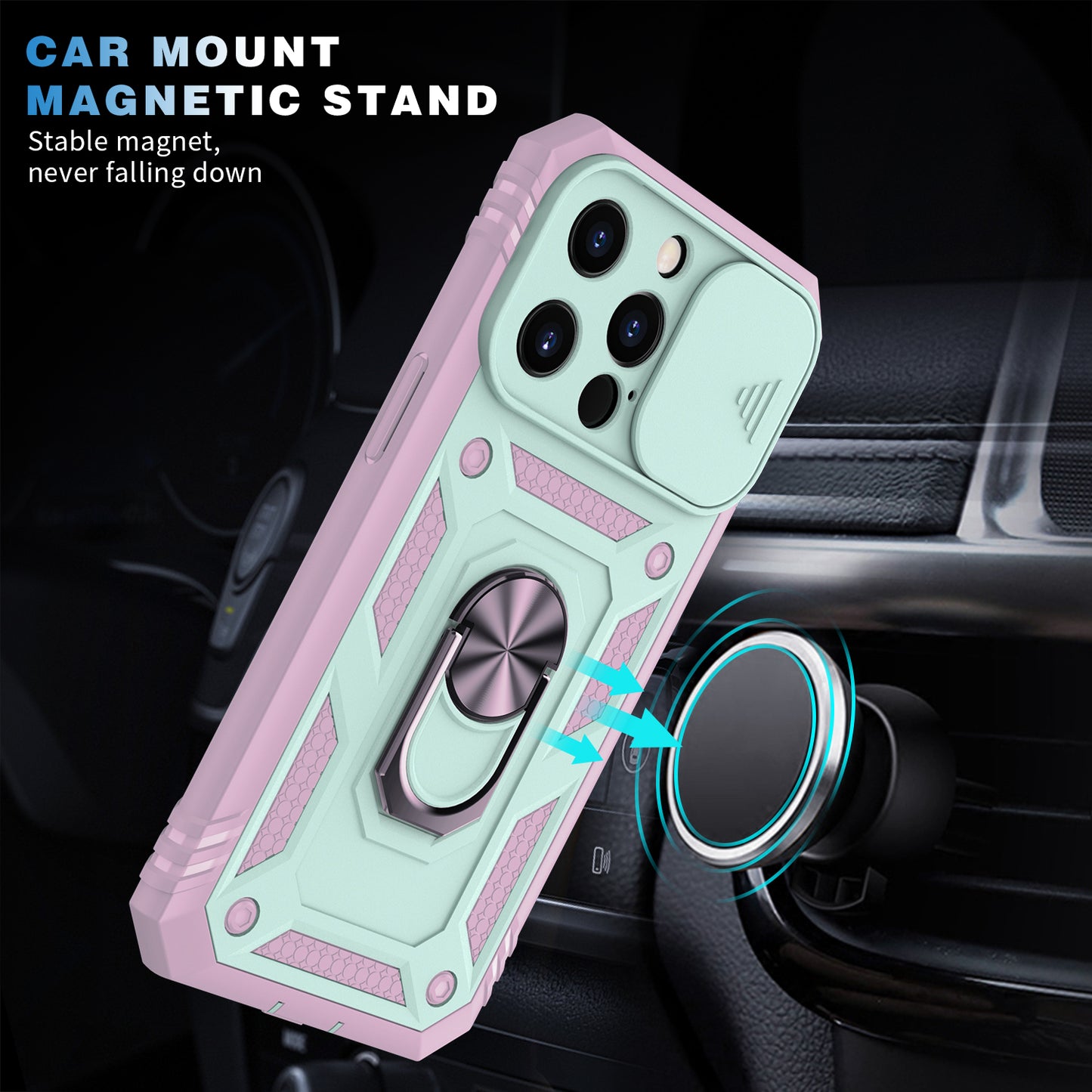 Card Slot Design Anti-Fall Camera Slider Metal Kickstand 3-in-1 TPU + PC Phone Cover Case for iPhone 13 Pro Max 6.7 inch