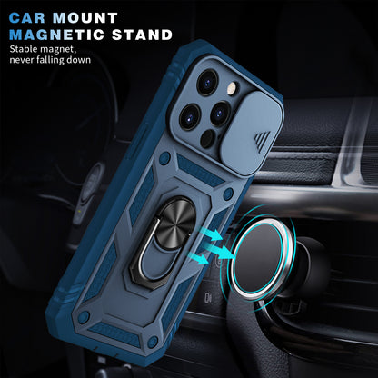 Card Slot Design Anti-Fall Camera Slider Metal Kickstand 3-in-1 TPU + PC Phone Cover Case for iPhone 13 Pro Max 6.7 inch
