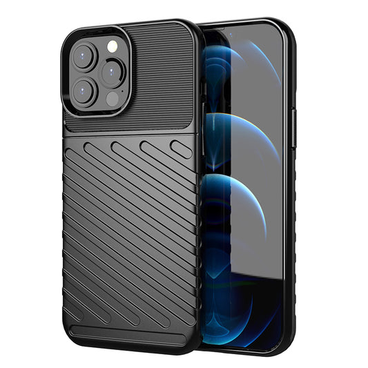 Thunder Series Twill Texture TPU Thicken Cell Phone Back Case for iPhone 13 Pro Max 6.7 inch