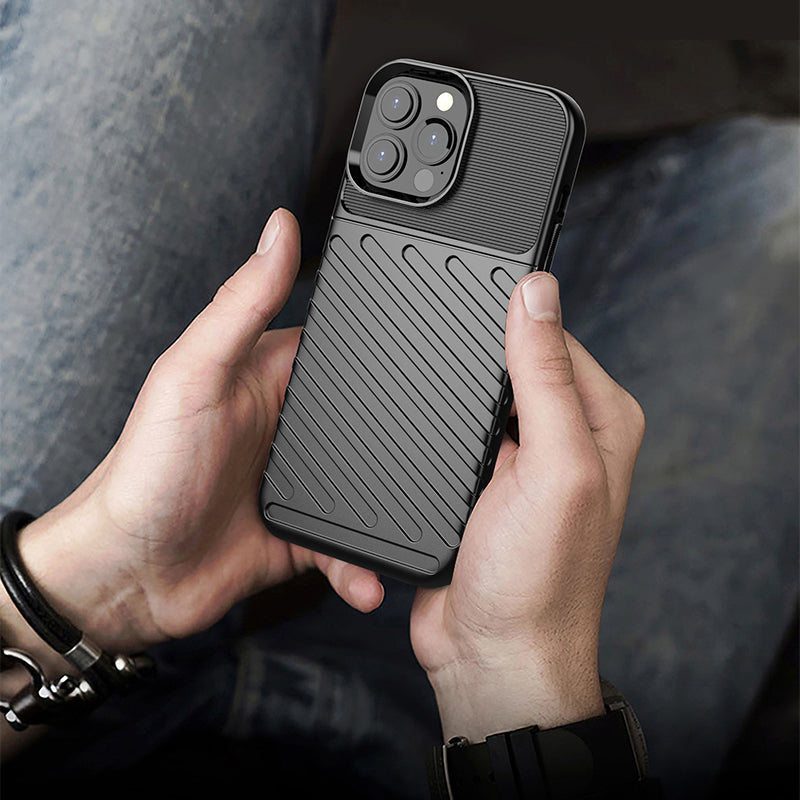 Thunder Series Twill Texture TPU Thicken Cell Phone Back Case for iPhone 13 Pro Max 6.7 inch