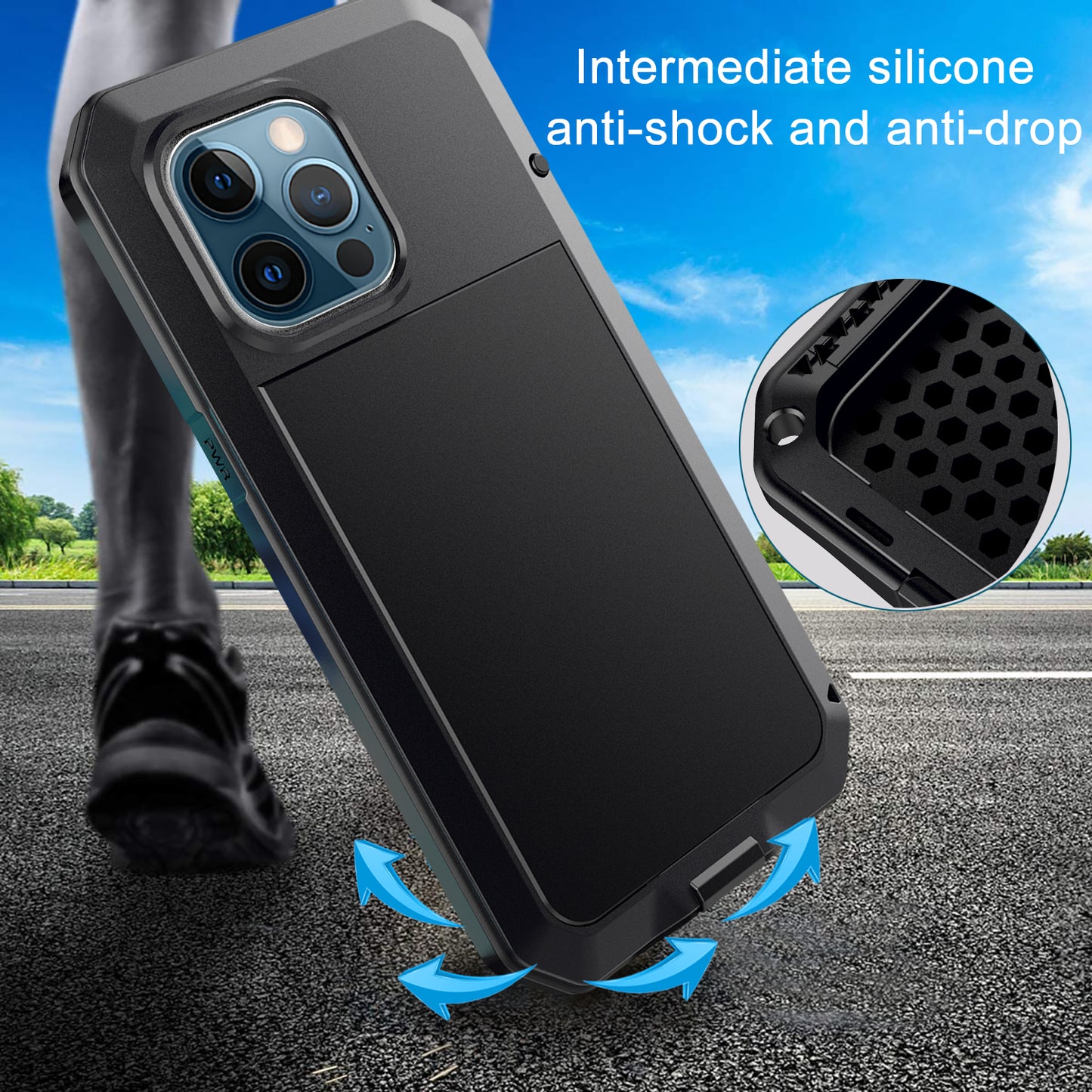 Tank Series Heavy Duty Sturdy Protection Hybrid Metal Case with Built-in Tempered Glass Film for iPhone 13 Pro Max 6.7 inch