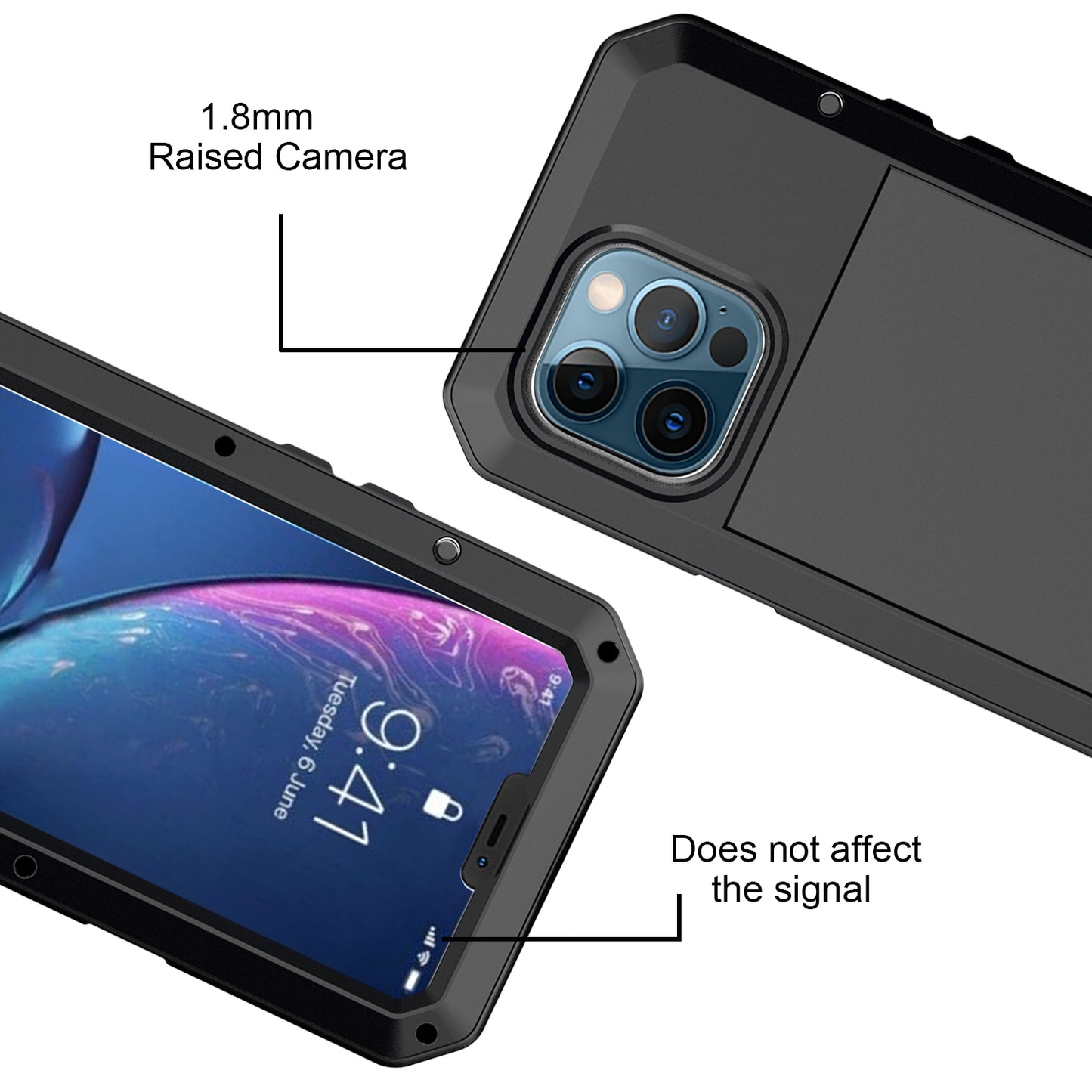 Tank Series Heavy Duty Sturdy Protection Hybrid Metal Case with Built-in Tempered Glass Film for iPhone 13 Pro Max 6.7 inch