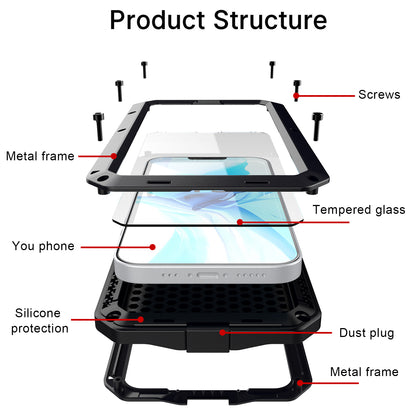 Tank Series Heavy Duty Sturdy Protection Hybrid Metal Case with Built-in Tempered Glass Film for iPhone 13 Pro Max 6.7 inch