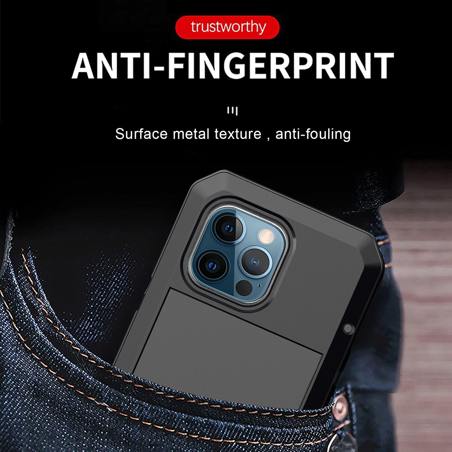 Tank Series Heavy Duty Sturdy Protection Hybrid Metal Case with Built-in Tempered Glass Film for iPhone 13 Pro Max 6.7 inch
