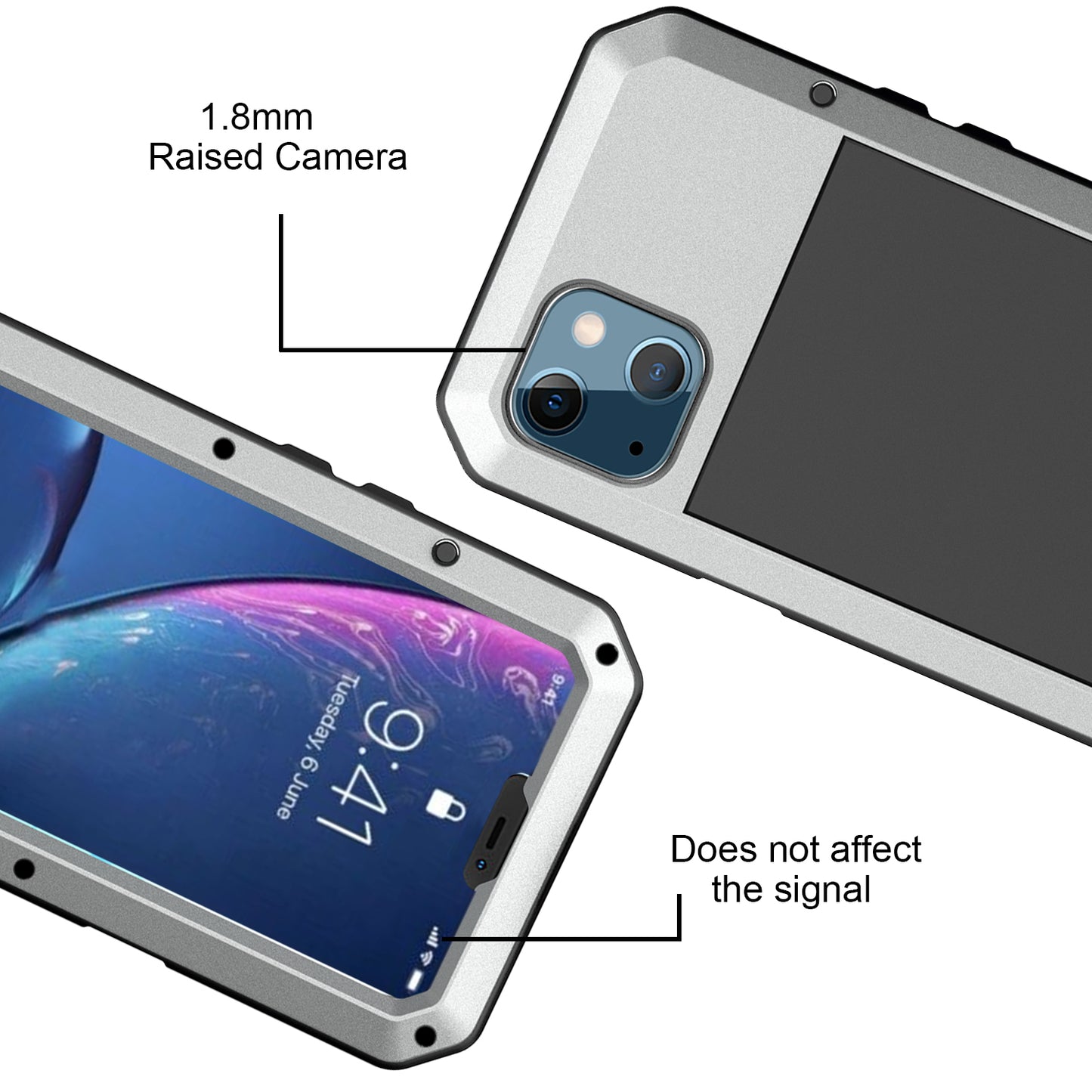 Tank Series Full-Body Protective Shockproof Waterproof Metal Case with Built-in Tempered  Glass Screen Protector for iPhone 13 mini 5.4 inch