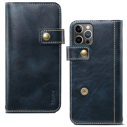 DENIOR Stand Wallet Design Cowhide Leather Full Protection Phone Cover Case for iPhone 13 Pro 6.1 inch